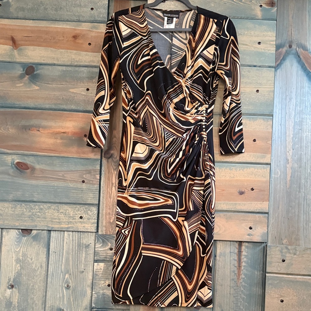 Frank Lyman Design Black and Cream Swirl Dress